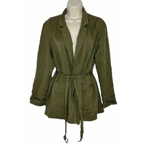 Balsamik France Women’s Green Collared Trench Belted Blazer Size 40